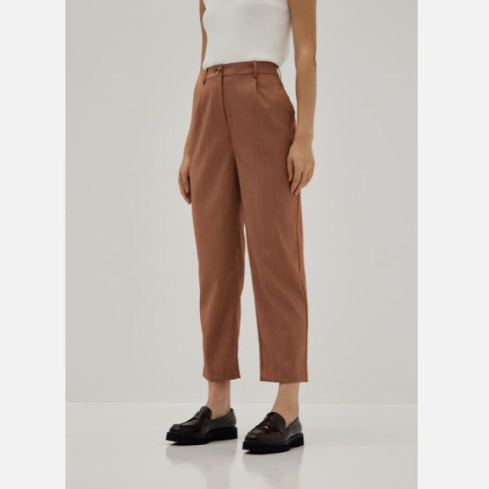 MNG Pleated Trousers Dark Blush Elastic Waistband Straight Leg Size 8